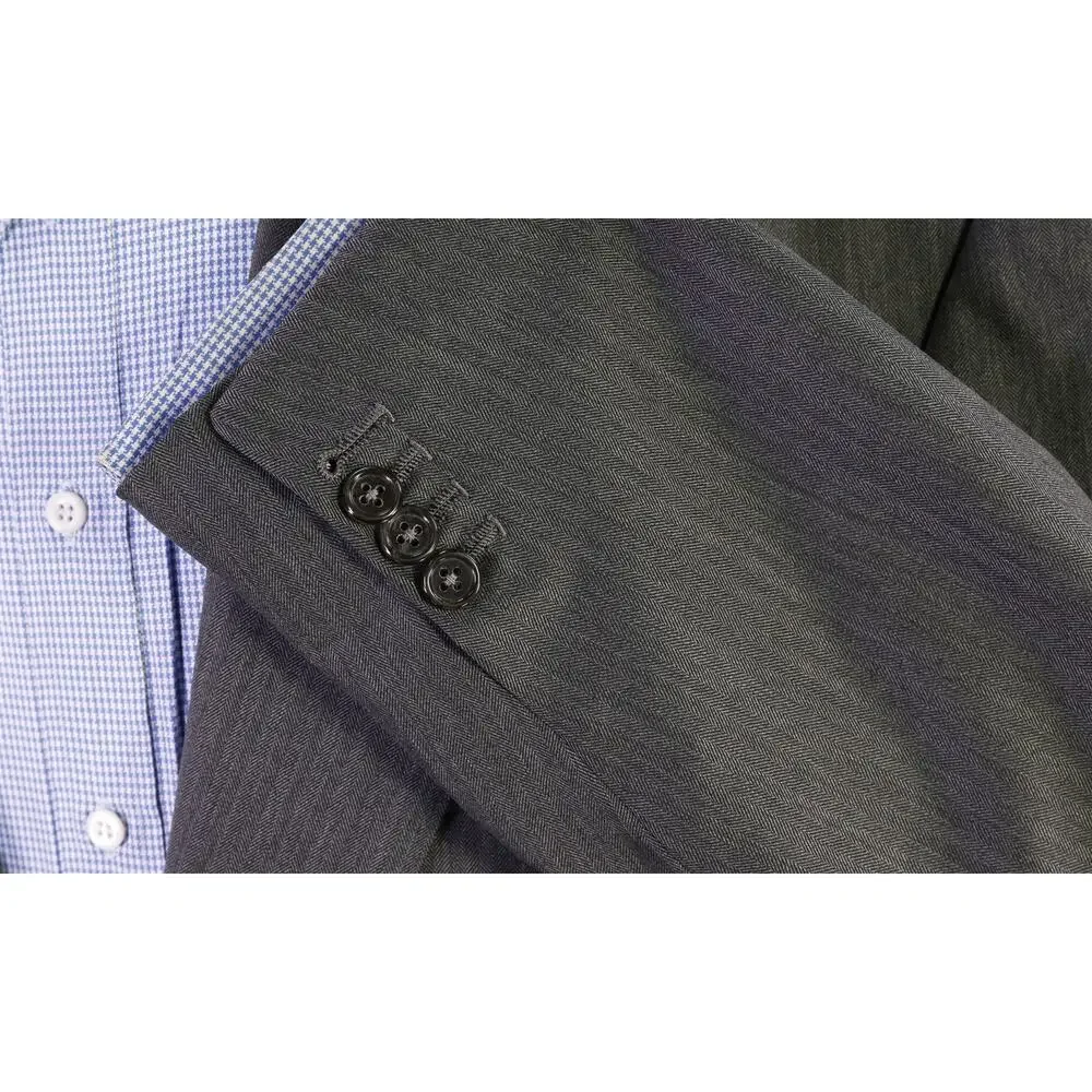 Oxxford Gray Herringbone Peak Lapel 2-Btn Super 140's Wool Blazer 48L